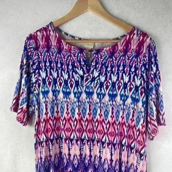 Chico’s‎ Pastel Ikat Print Keyhole Jersey Knit Shift Dress Size 2P/PL - Picture 4 of 12
